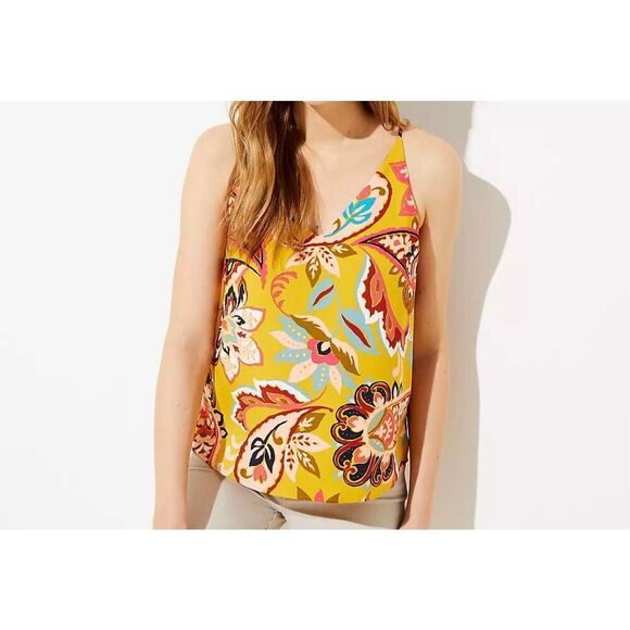 Loft Women’s Mustard Floral Spaghetti Strap Top Size Small NEW - Picture 1 of 6